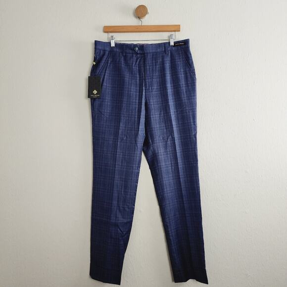 NEW Ted Baker Men's Wharfet Debonair Check 100% Wool Trouser Blue Pant - Picture 1 of 12